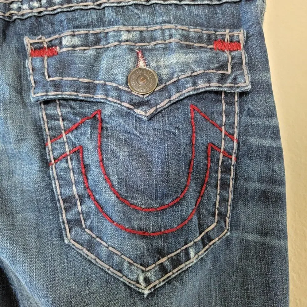True Religion Ricky Relaxed Straight Leg Jeans Blue Distressed Men Size 38x34